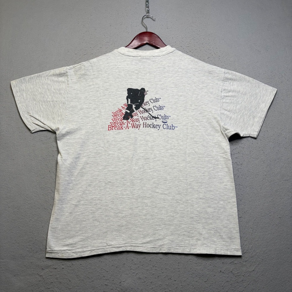 Hanes Beefy-T T-Shirt Mens XL Gray Break-A-Way Hockey Club Vintage 90s USA Made